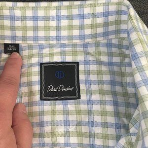 16.5 34/35 Blue/Green/White Long Sleeve David Donahue Shirt